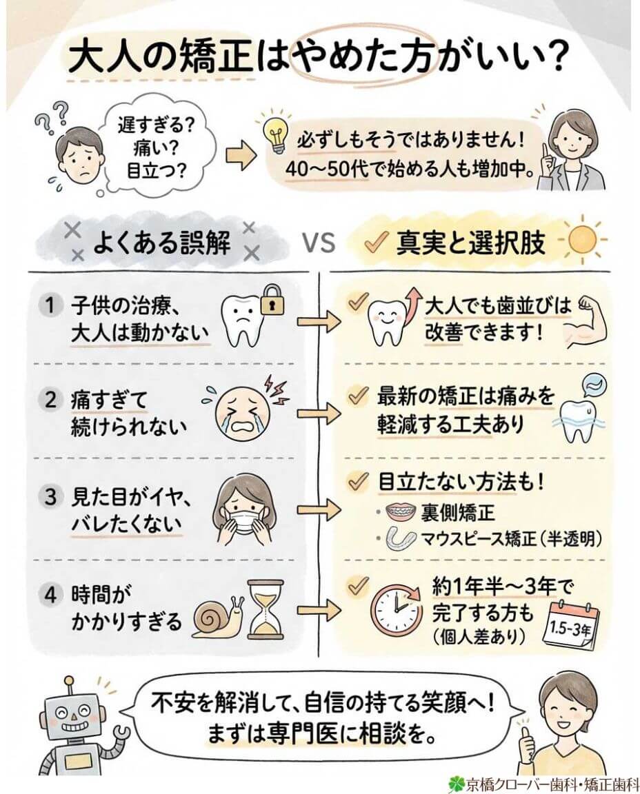 大人の矯正はやめた方がいい？