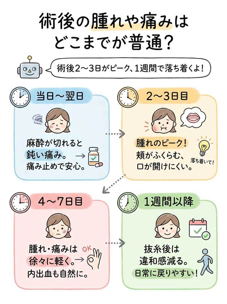 術後の腫れや痛みはどこまでが普通？の図解