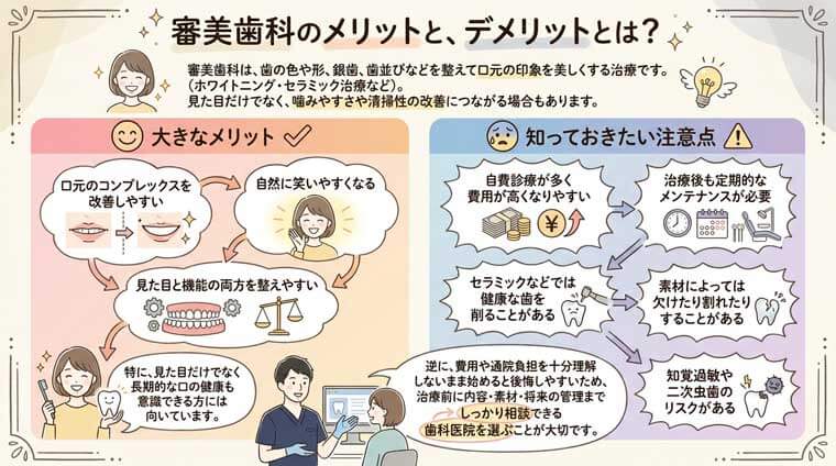 審美歯科のメリットとデメリットの図解