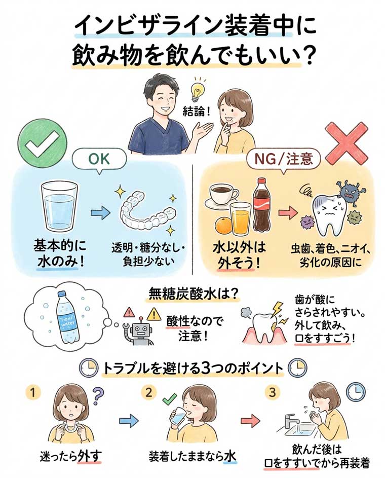 インビザライン装着中に飲み物を飲んでもいい？の図解