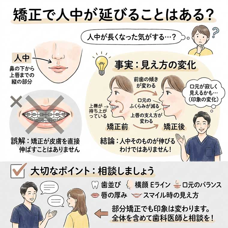 矯正で人中が延びることはある？の図解