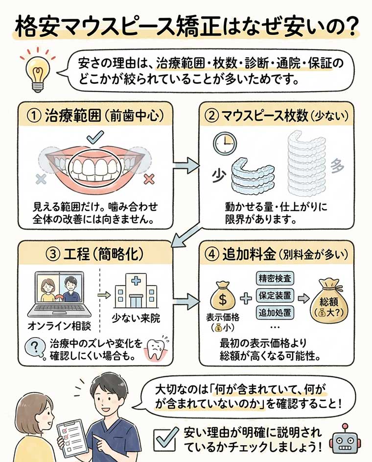 格安マウスピース矯正はなぜ安いの？の図解