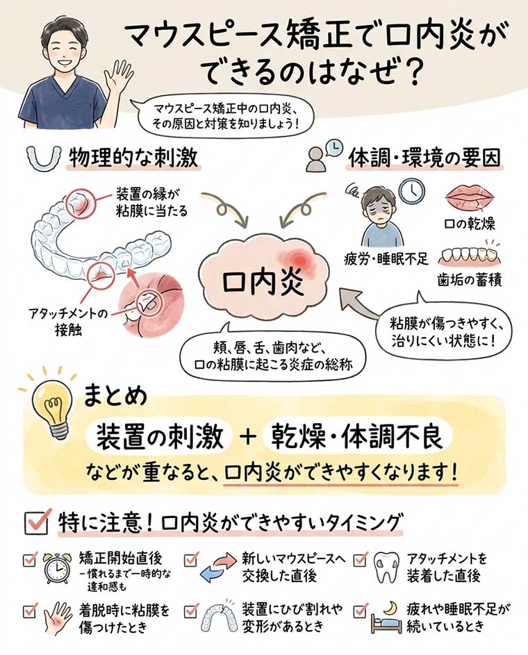 マウスピース矯正で口内炎ができるのはなぜ？の図解