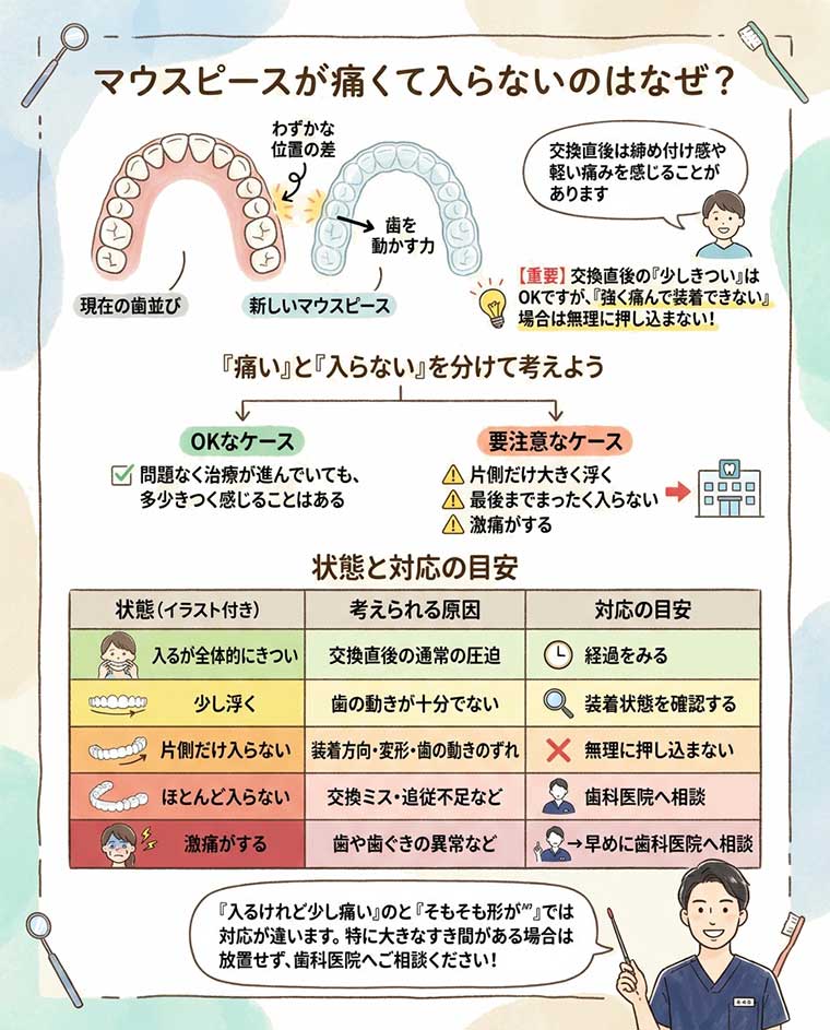 マウスピースが痛くて入らないのはなぜ？の図解