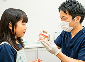 歯医者さんに説明を受ける子ども