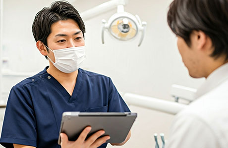 治療を説明する歯科医師