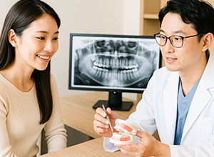 患者さんに説明を行う歯科医師