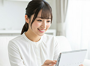 カレンダーを眺める女性