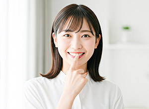 歯を指さす女性